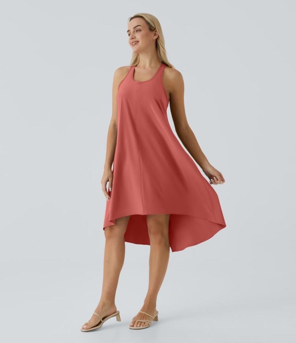 Halara Backless Racerback Side Pocket High Low Flowy Midi Quick Dry Casual Dress